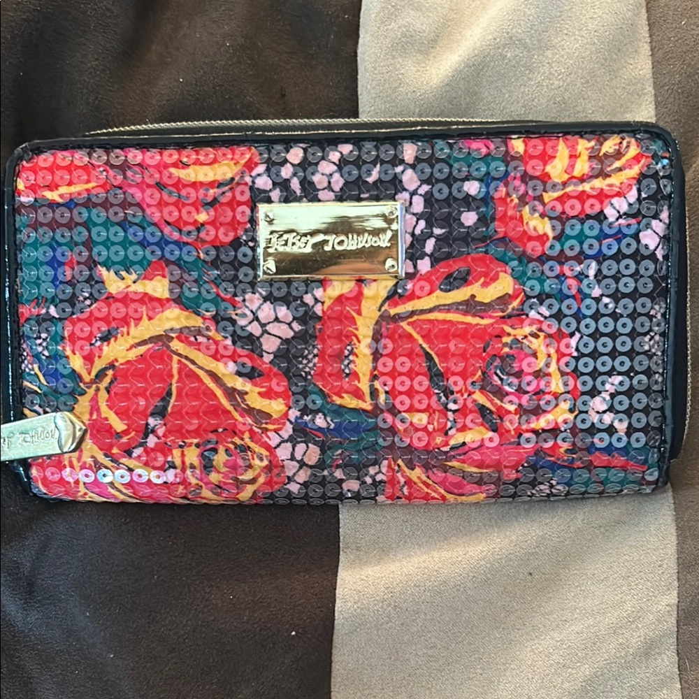 Rare Betsey Johnson Sequin Floral Wallet